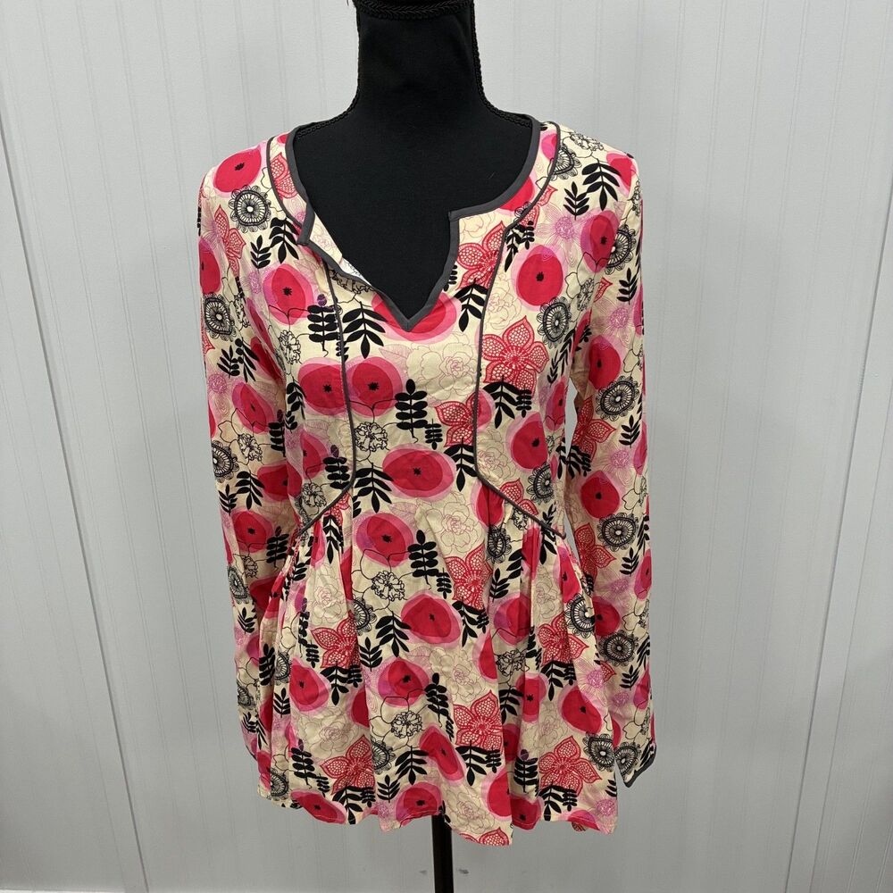 Matilda Jane Womens Small Make Believe Mistletoe Magic Tunic Poppy Floral Blouse